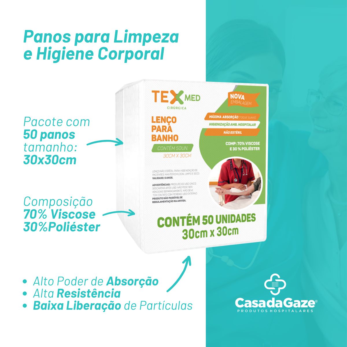 Lenço para Banho e Limpeza - Extra Absorvente 30x30cm 50un - Casa da ...