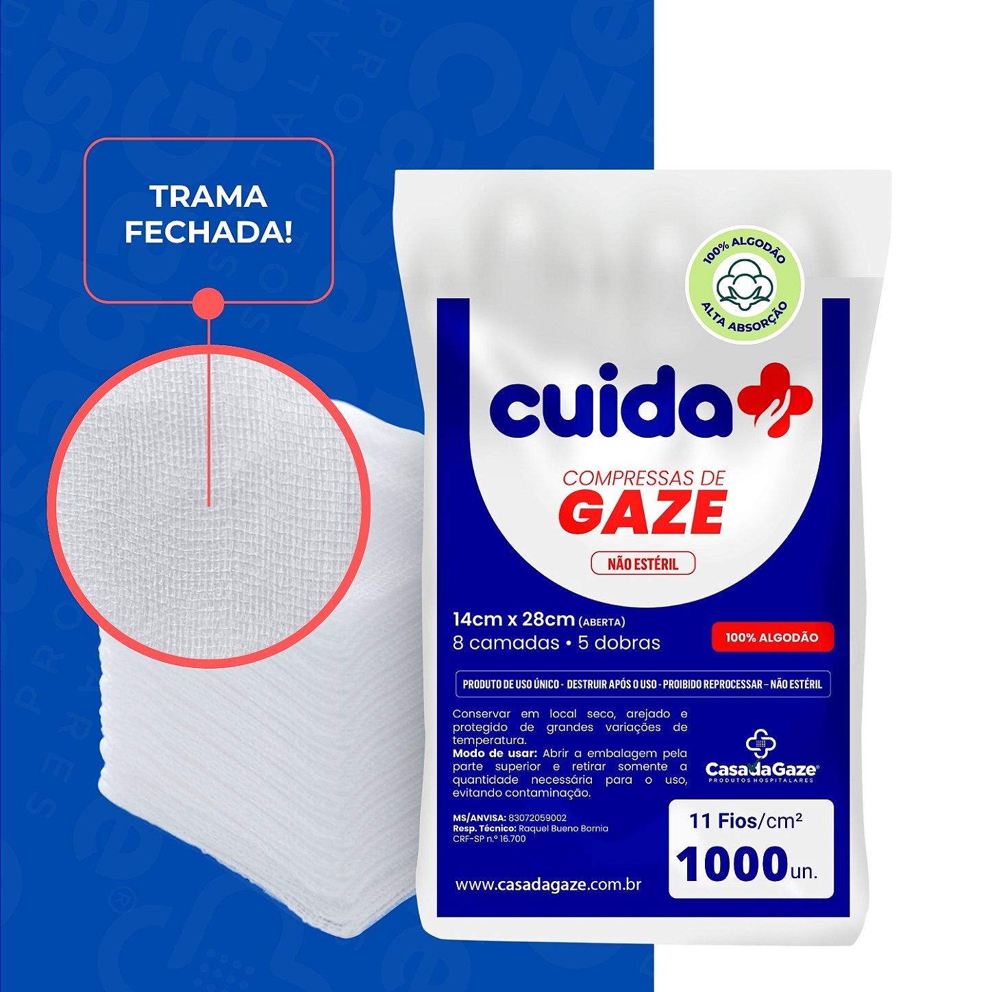 Gaze R Compressa Gaze Hidrófila Cuida + Fios 1000 Unidades - Casa da Gaze ...