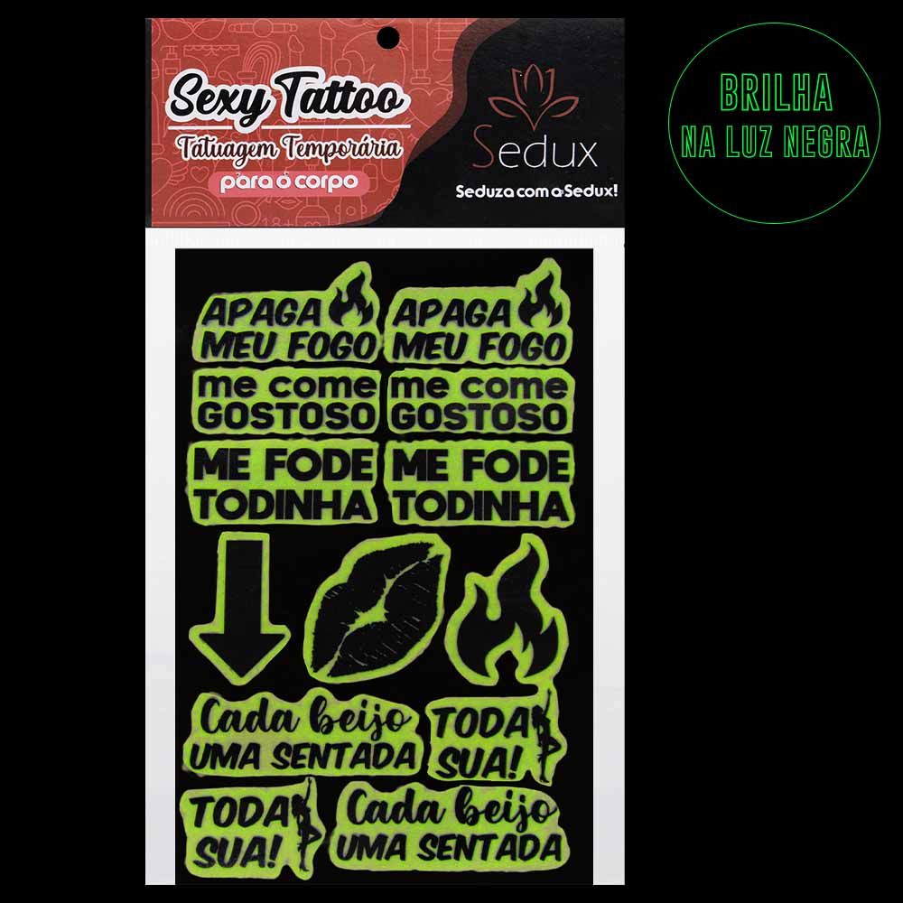 Cartela De Tatuagem Temporária Sexy Tattoo Brilha No Escuro Sedux