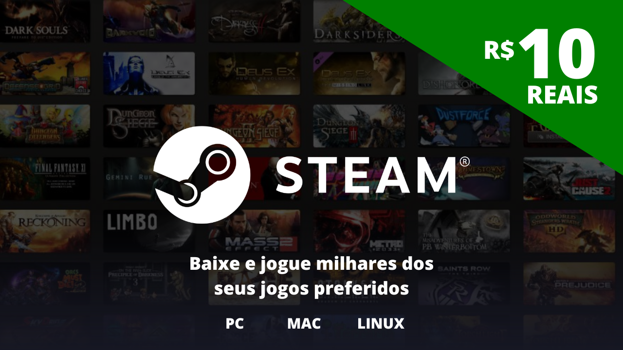 Gift Card Steam 10 Reais Brasil - Código Digital - Playce - Games