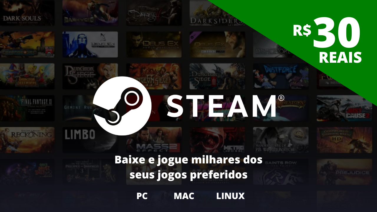 Steam Gift Card - Cartão Pré Pago R$ 30 - Código Digital