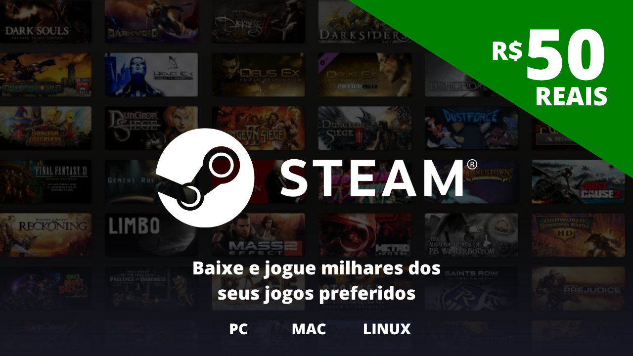 Gift Card STEAM: 50 Reais em créditos - Cartão Presente Digital