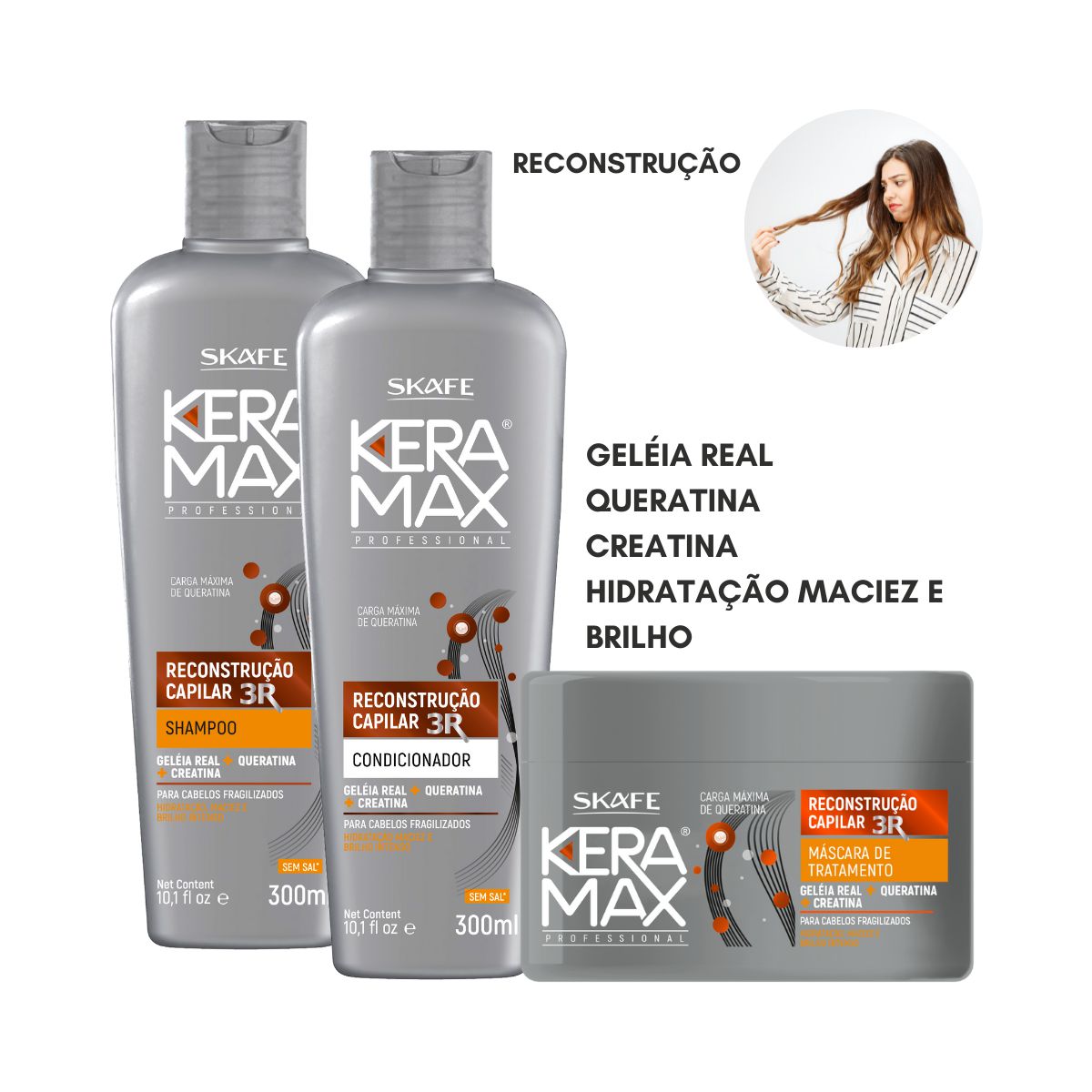 Kit Reconstrução Capilar Shampoo + Condicionador + Masc Keramax - Shopmodelo