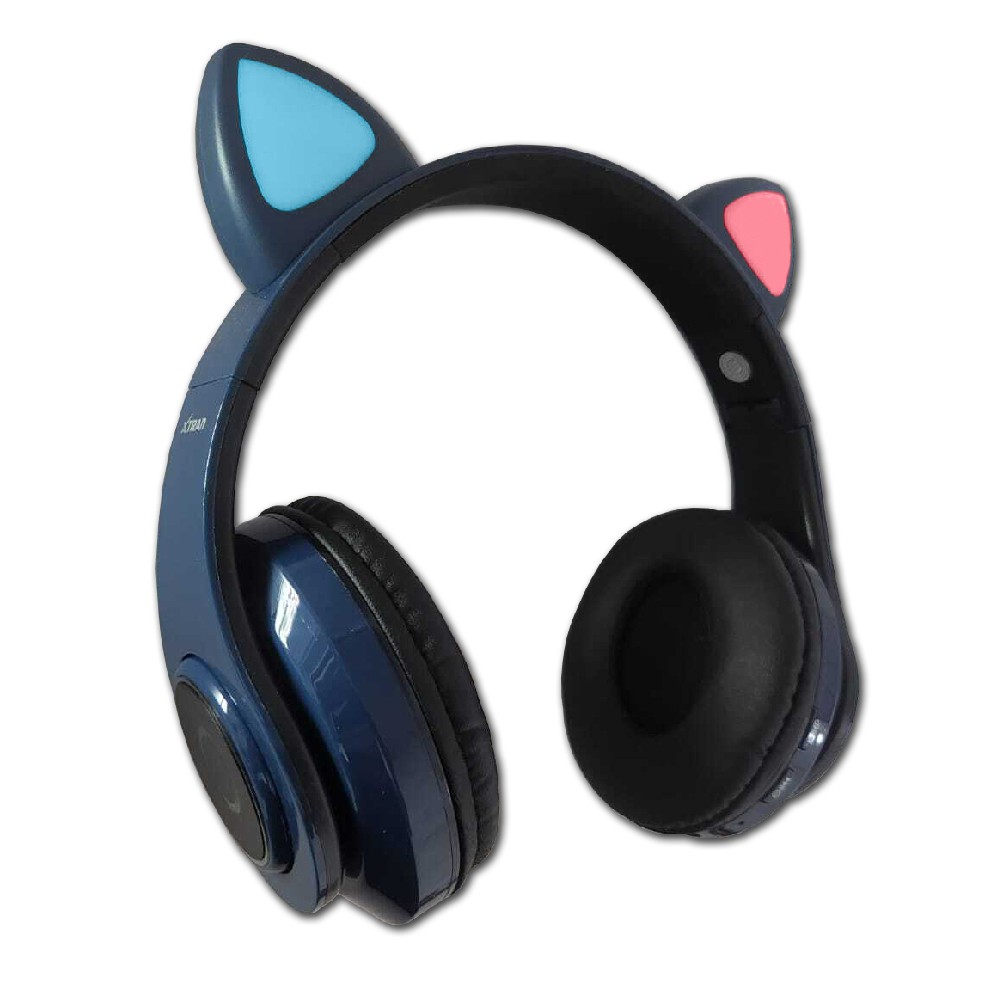 Fone Orelha de Gato Headphone Bluetooth Sem fio Led Tiara Azul Cód