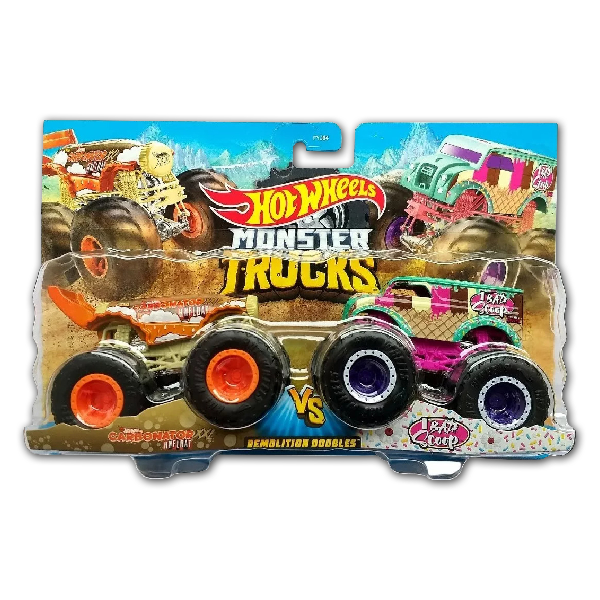 Carrinho Duplo Hot Wheels Monster Truck 1:64 Carbonator VS Bad Scoop - De  Coração Shop