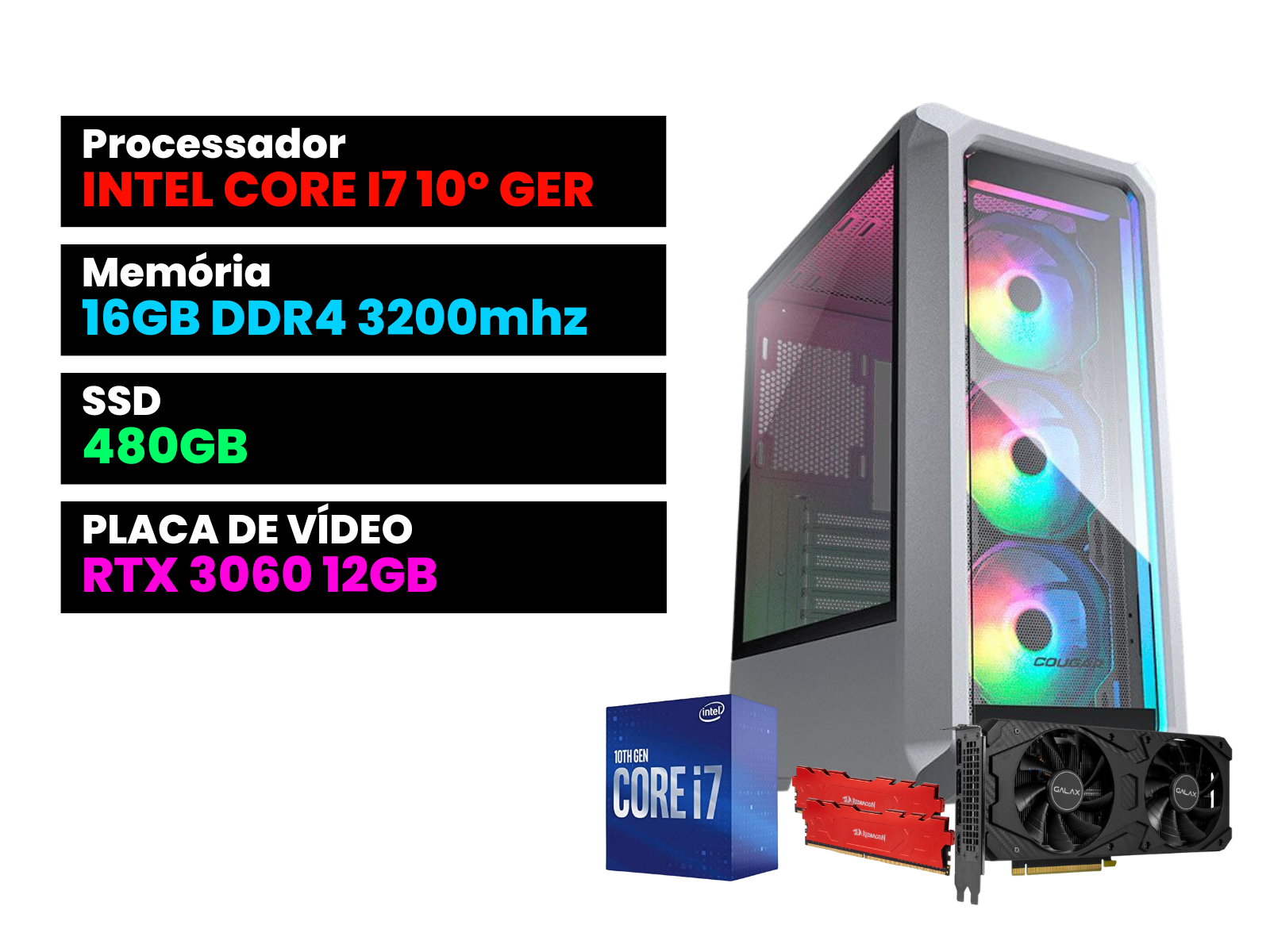 Pc Gamer Saber / i7 10700F / 16GB DDR4 / RTX 3060 12GB / SSD 480 GB