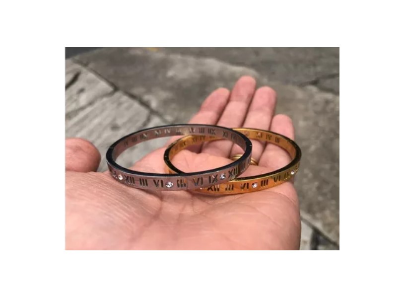 Pulseira Algarismos Romanos Bracelete Em A O Joia Cravejado Bicudos Store