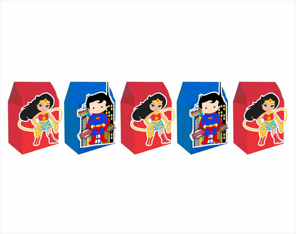 50 Kit Lembrancinhas Festa: Superman E Mulher Maravilha