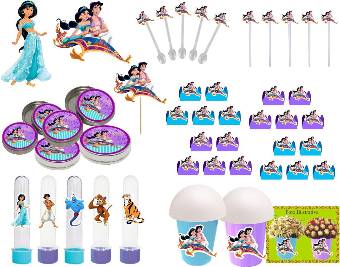 Festa Aladdin e Jasmine 99 peças (10 pessoas) - Ateliê Festa e Magia