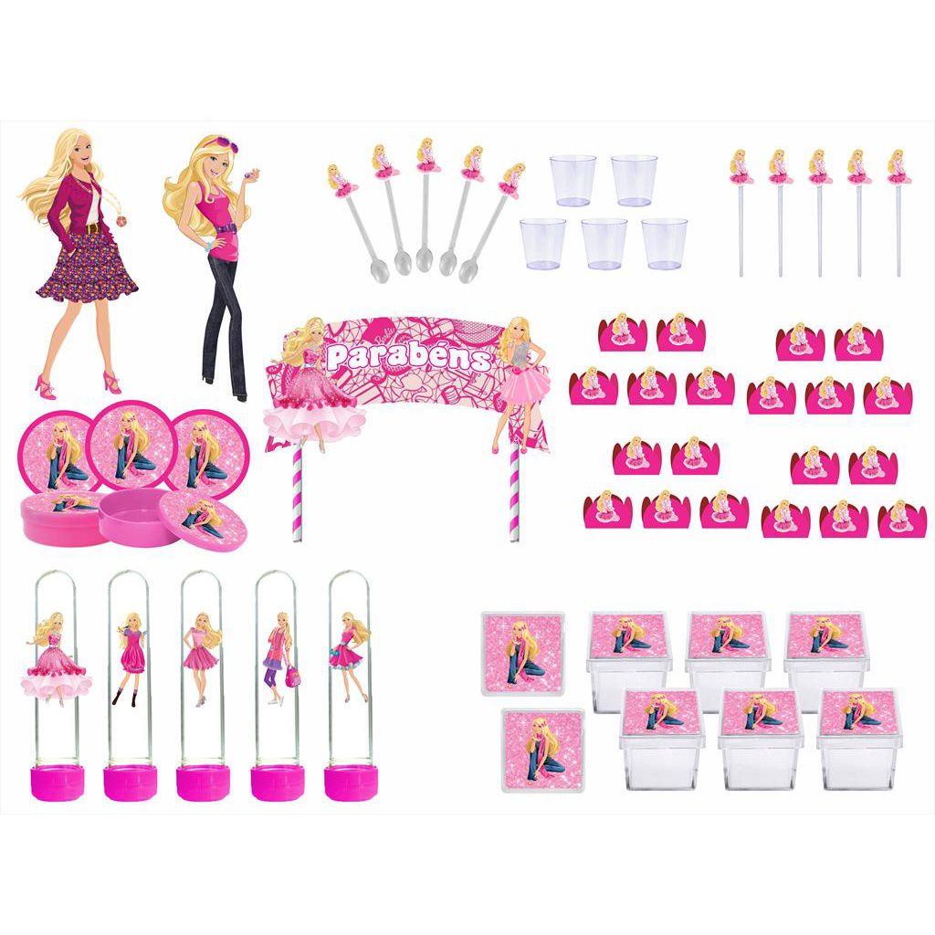 Kit Festa Barbie 283 peças (30 pessoas) painel e cx - Ateliê Festa e Magia