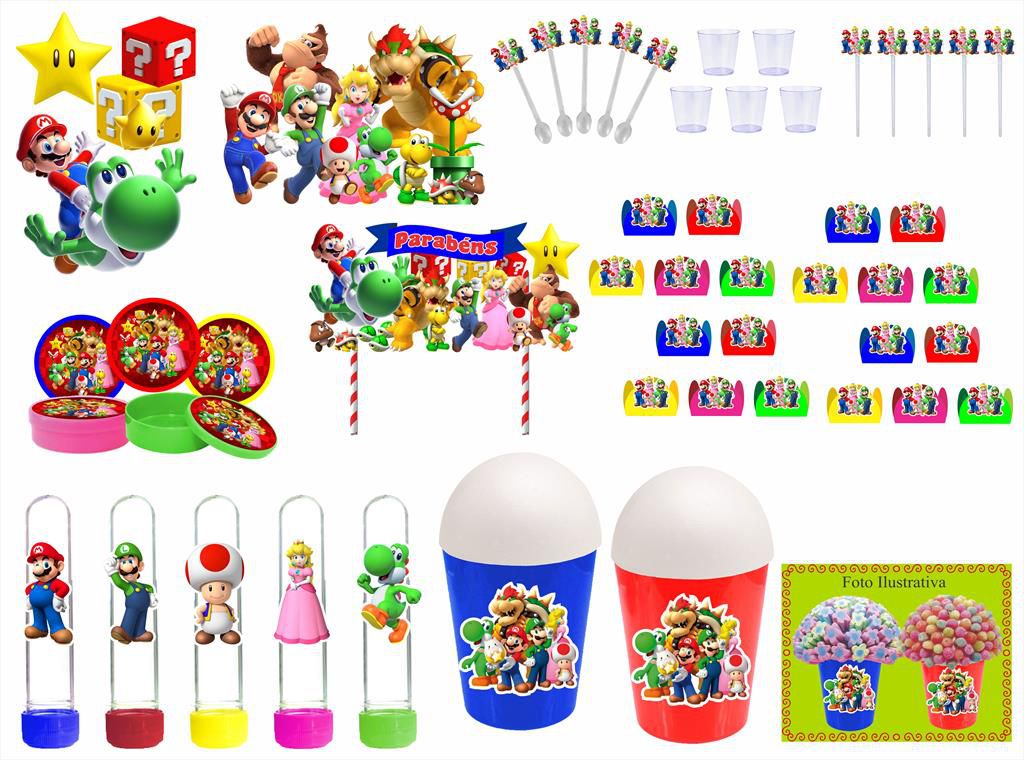 Kit Festa Super Mario Bros 255 peças (30 pessoas) - Ateliê Festa e Magia