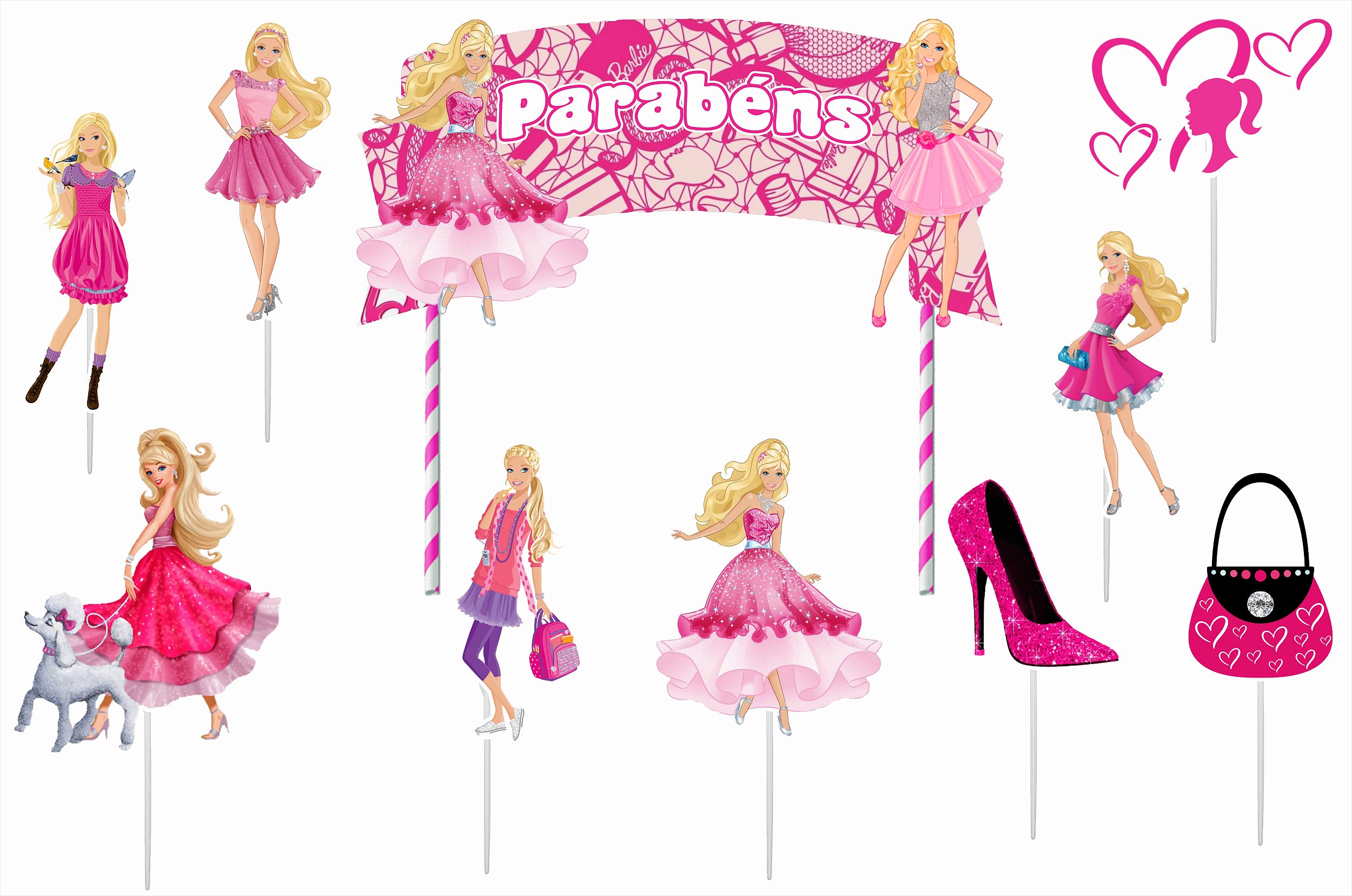 Topo De Bolo Barbie 10 Peças - Ateliê Festa e Magia
