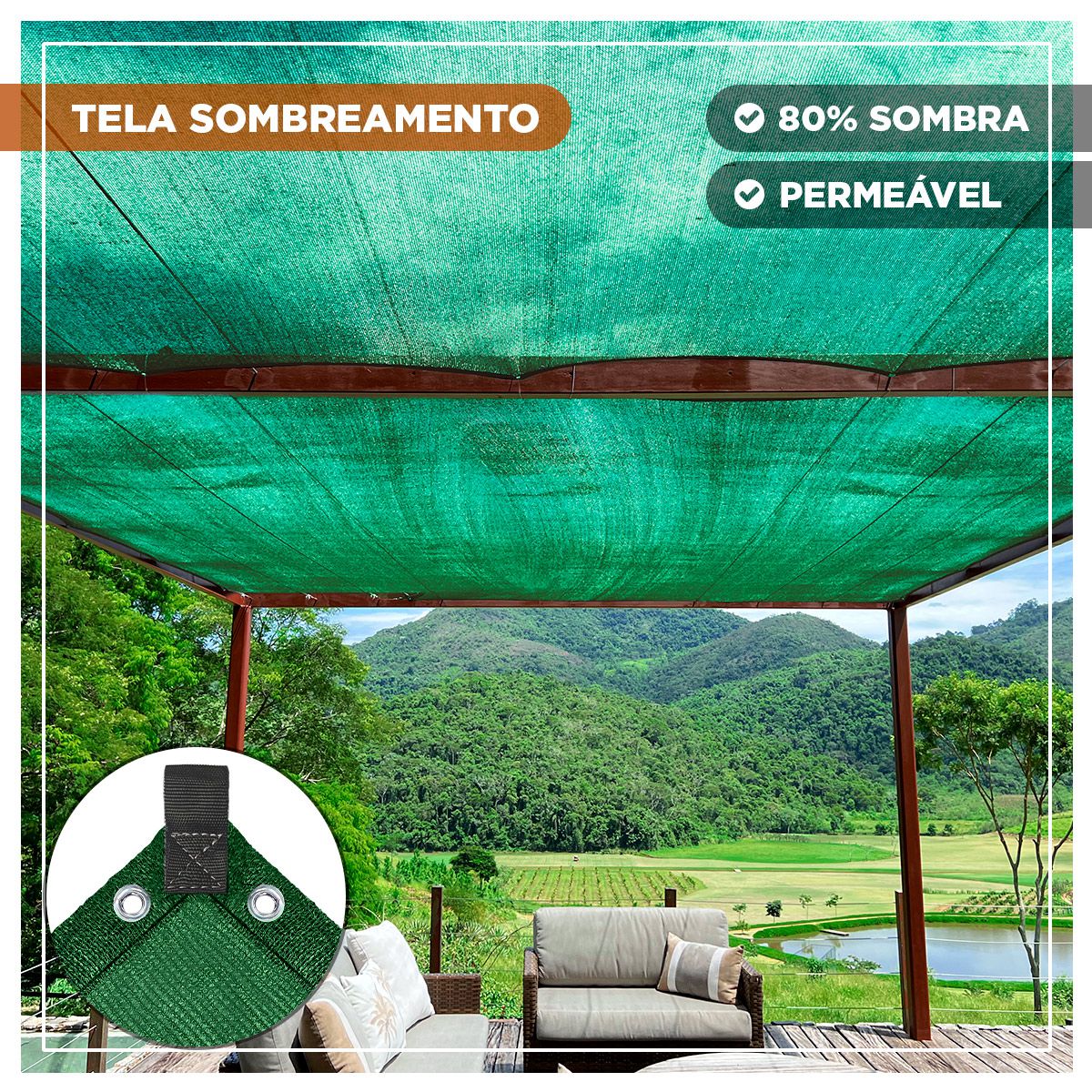 Tela Shade Pergolado Verde 80% 4x3 - Telas de Sombreamento - Toldo Garagem,  Capa Piscina, Sombrite para Horta.