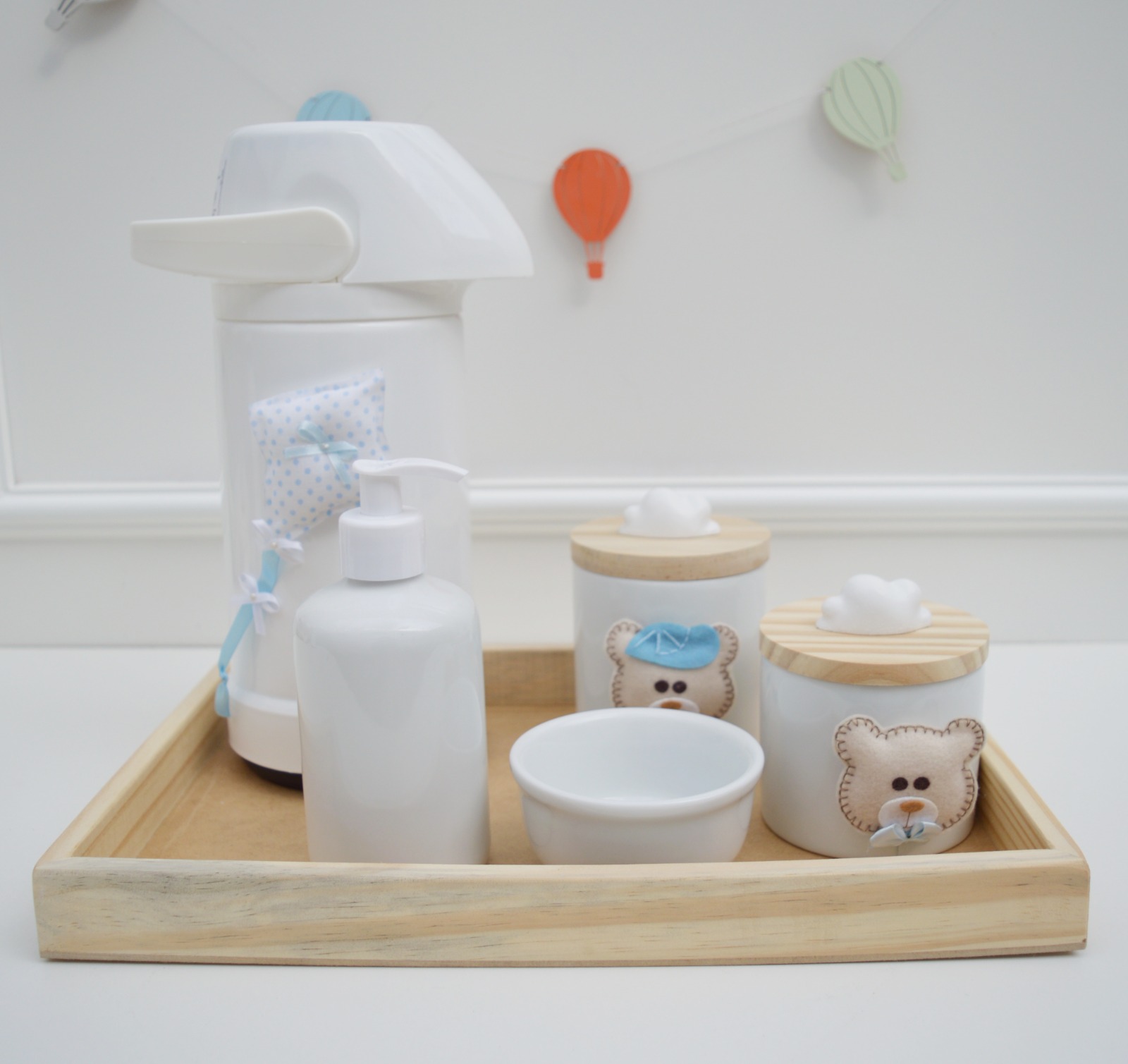 Kit Higiene Porcelana Bebê Maternidade Bancada Unissex Pinus Ursinho -  Promoção - Ciranda Arte Criativa