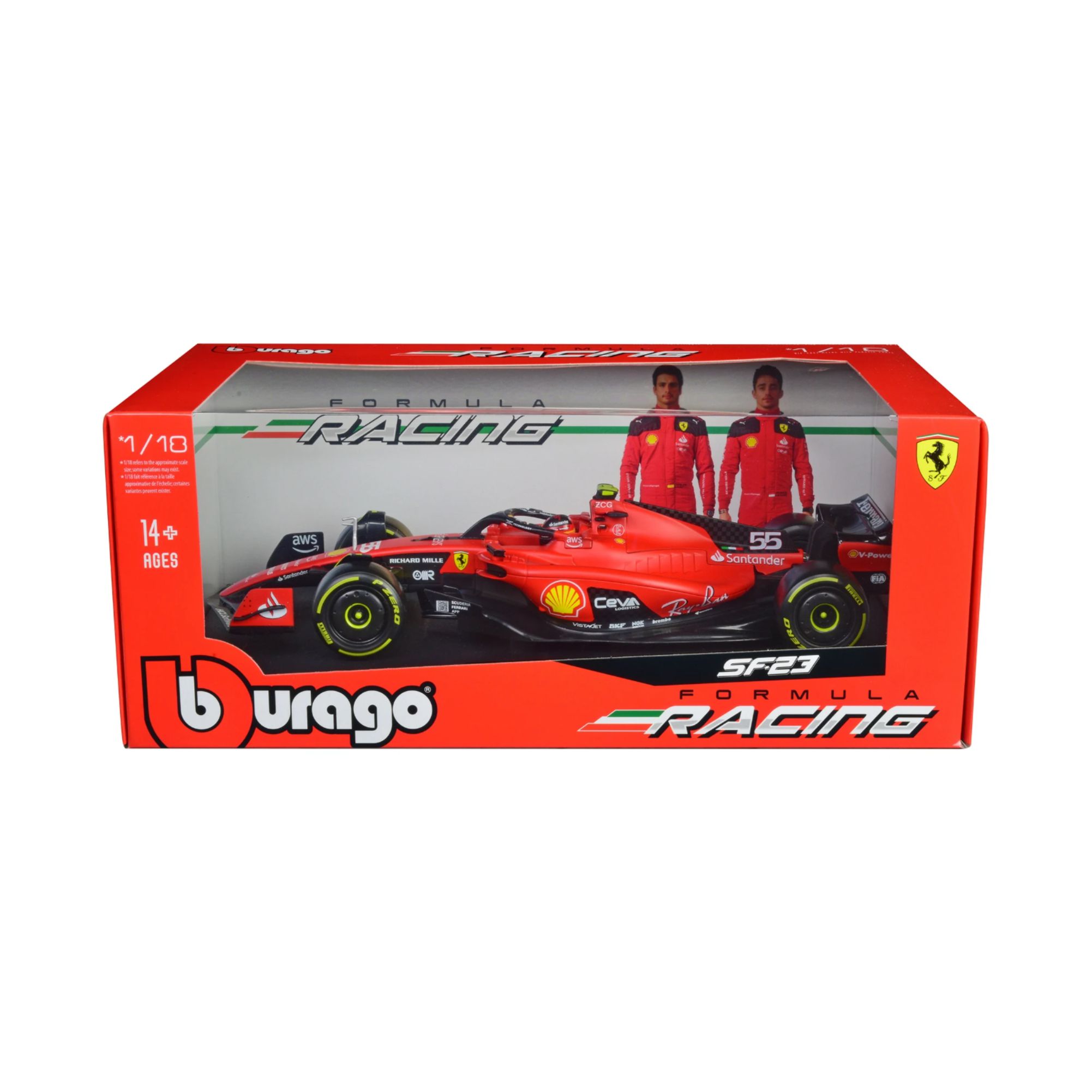 Miniatura Ferrari SF23 Ferrari Carlos Sainz #55 2023 1:18 Bburago