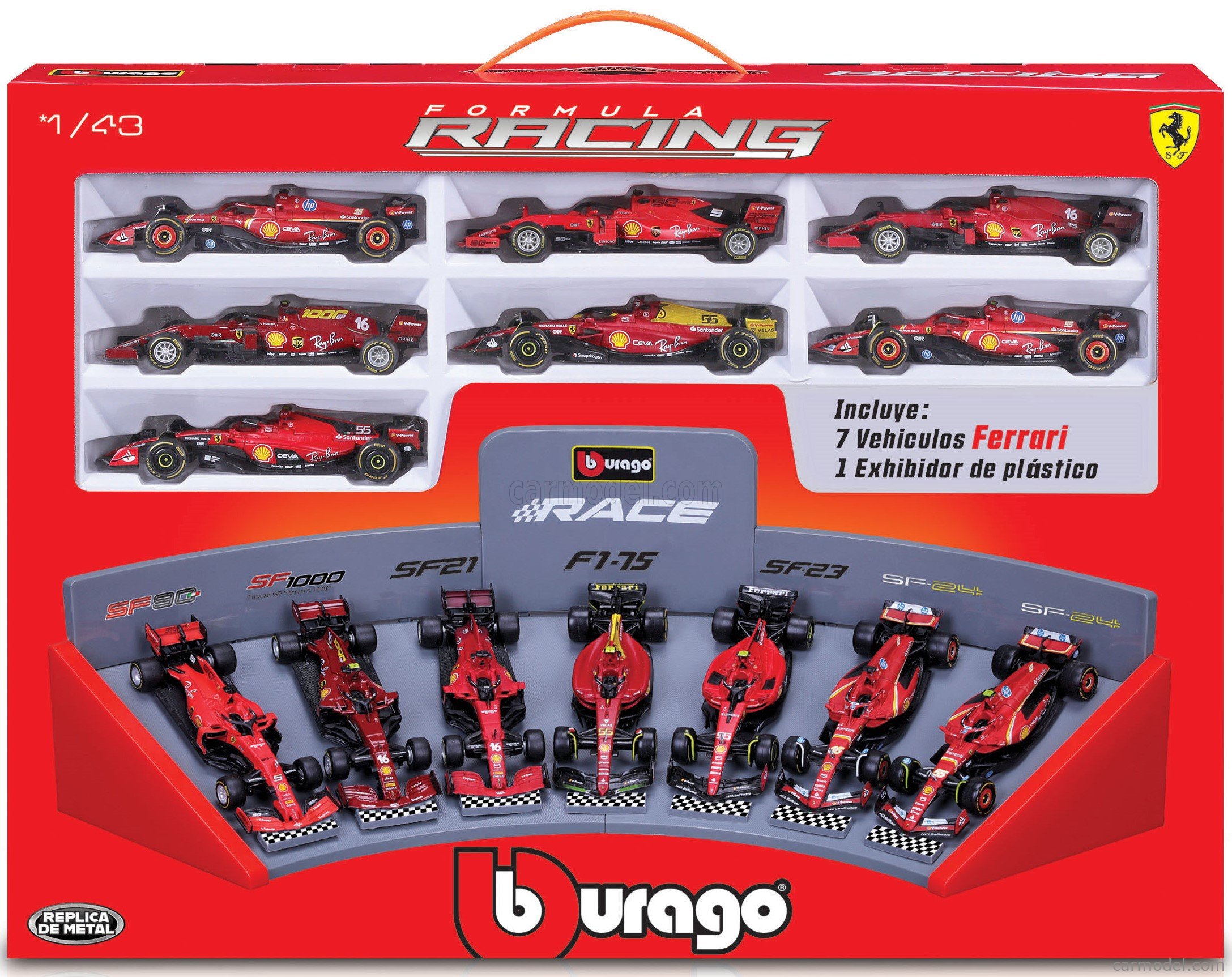 フェラーリFerrari F1 Collection Vol.1-Vol.7 Formula 1 Ferrari Racing Coleção 7 Carros 1:43 com Acrílico