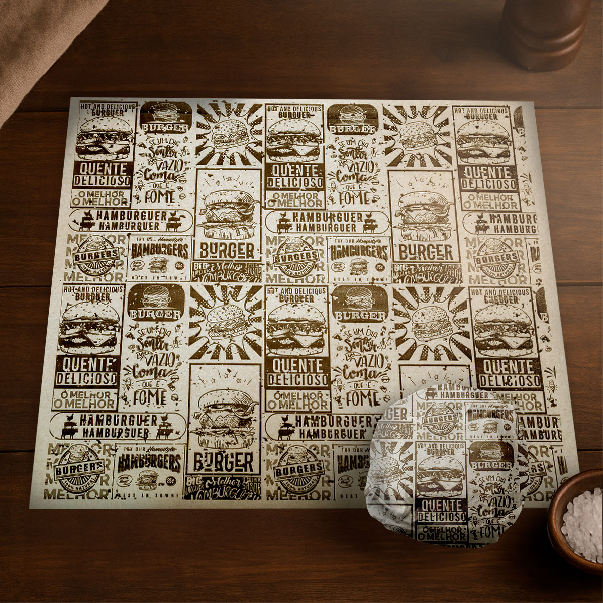 Papel Acoplado com Película 30 x 38 cm - Estampa Burger - Âmbar