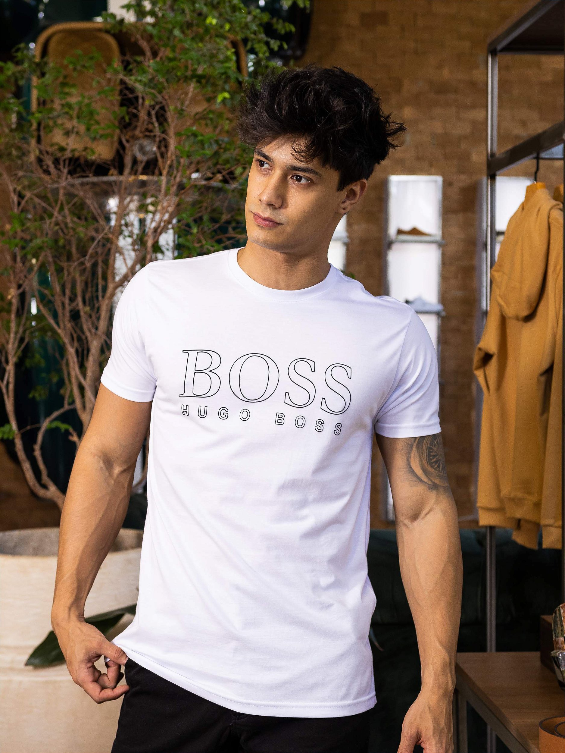 Camiseta Slim Fit Hugo Boss Branco Estampado - Mod Store