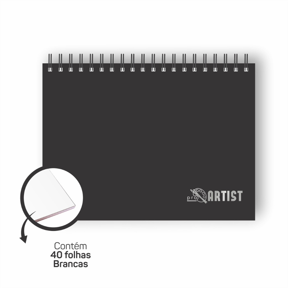 Caderno Sketchbook para desenho Capa dura Preto A4 40 folhas 150g/m² ...