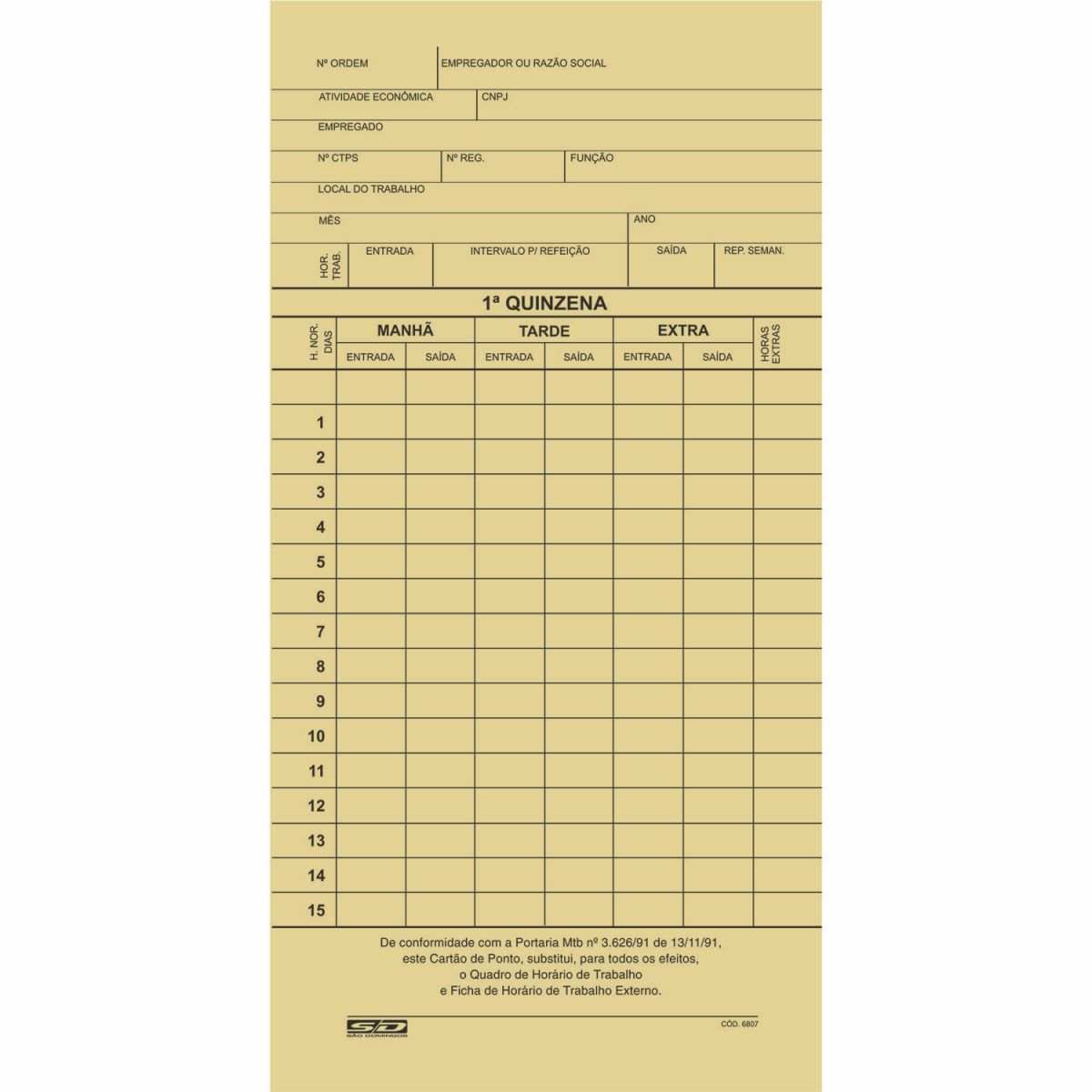 Cartão De Ponto Mensal Palha São Domingos 86x180mm 100folhas Bell Papelaria Livraria Uniformes 1531