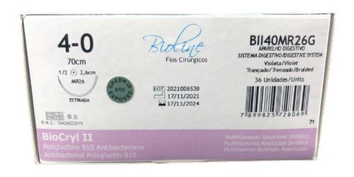 Biocryl Inj Bii - Fio Biocryl Ii Nº 4-0 70 Cm 1/2 R 2,6 Cm Caixa Com 36 Unidades ...