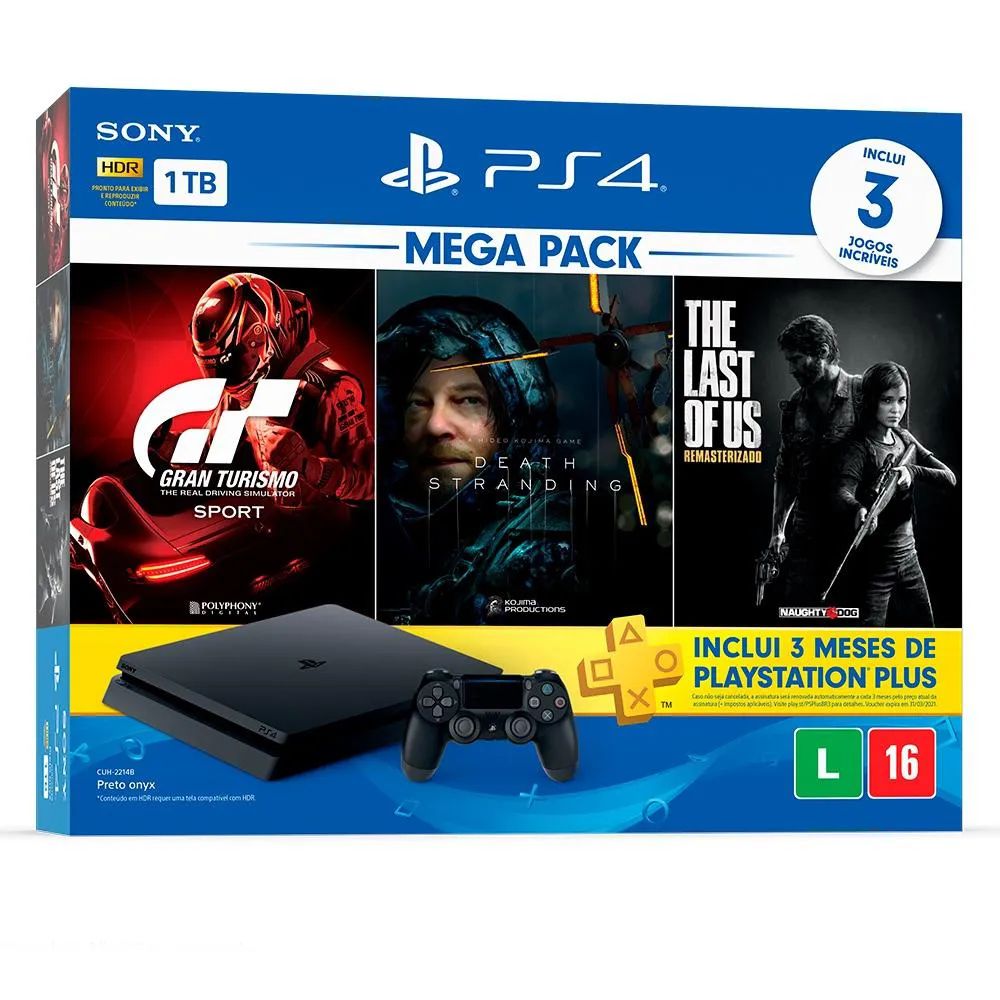 Blue Games, Playstation 4 Slim 1TB com 3 jogos, Pack PS4