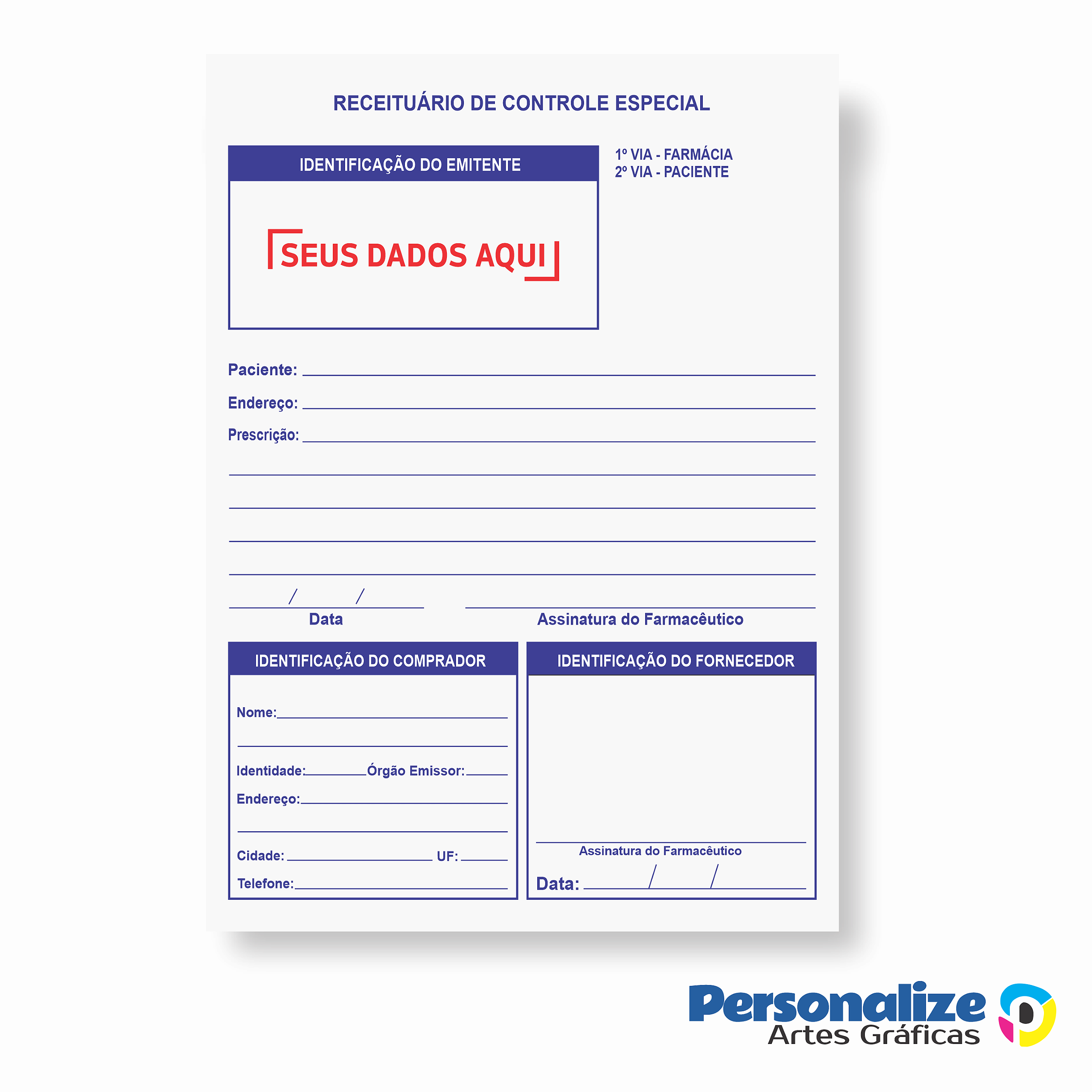 Receituário Médico Controle Especial Personalizado Colorido ...