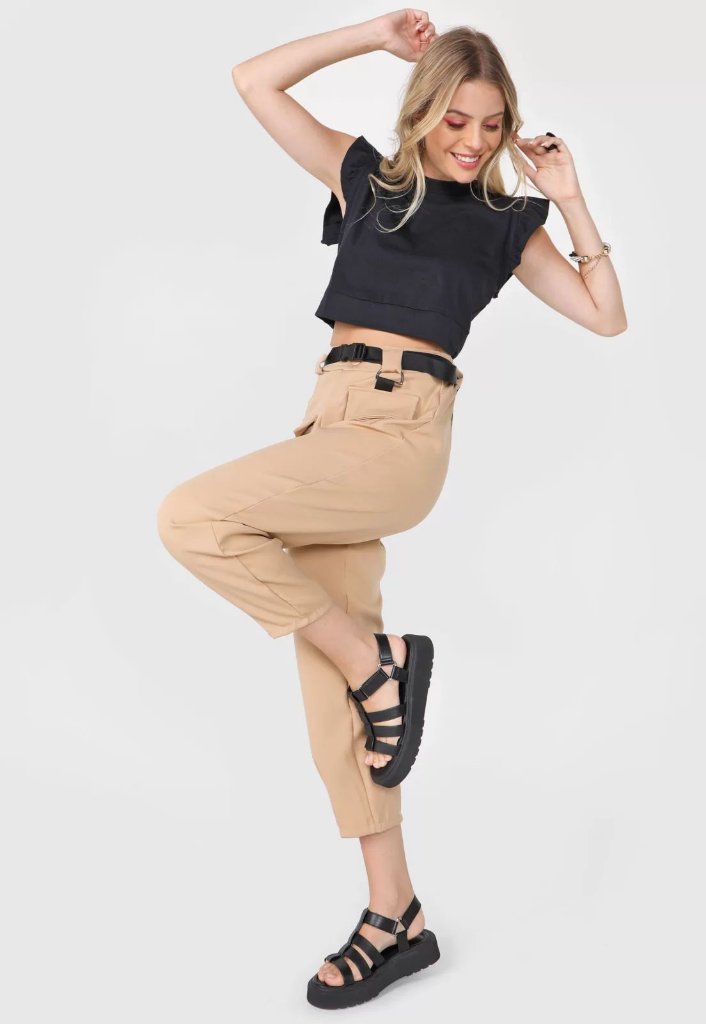 Blusa Cropped Forever 21 Babados Preta