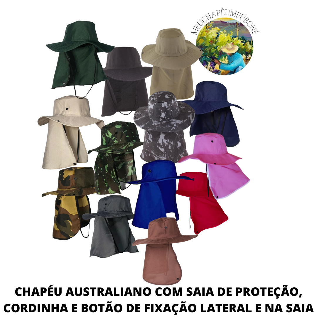 CHAPÉU AUSTRALIANO PESCADOR ATACADO REVENDA PRONTA ENTREGA - Chapéu Boné  Revenda Atacado Logo Estampa Personalizado Bordado Pintado Silk Silkado  Australiano Bucket Hat