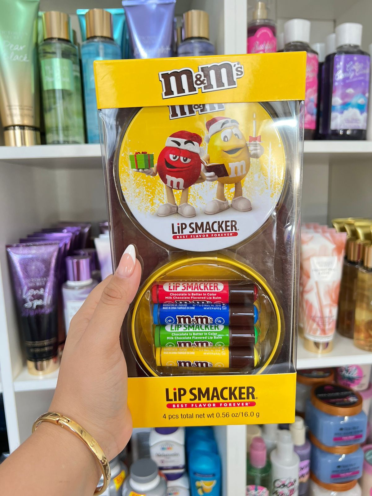 Lip Smacker Lip Balm m&m 4pc + Lata - Cosmeticos da ray