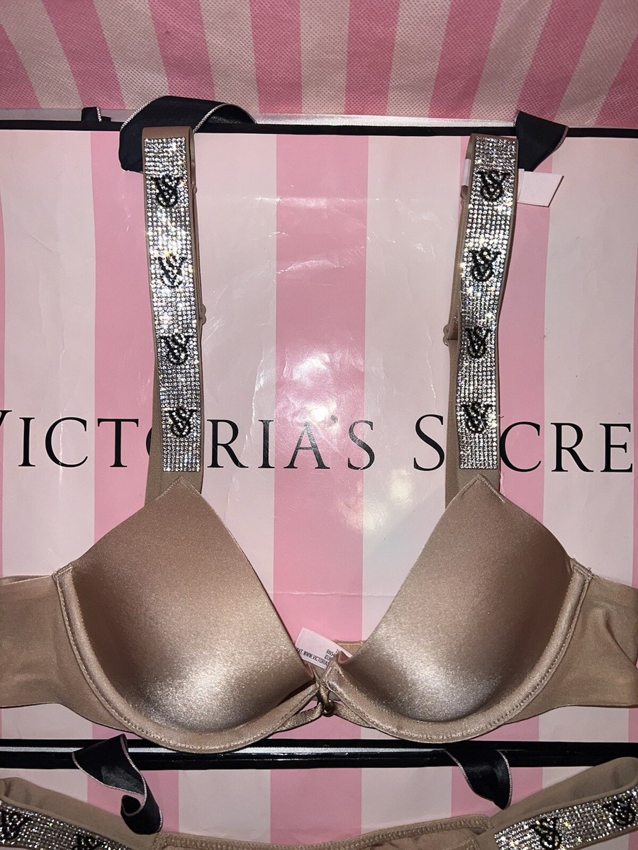 Sutiã Bege Acetinado Strass Victoria's Secret Tamanho: 32DD - G