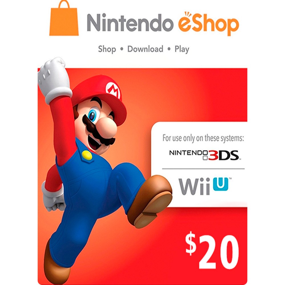 Cartão Nintendo Eshop Usa Switch 3ds Wii U Ecash $20 Dolares