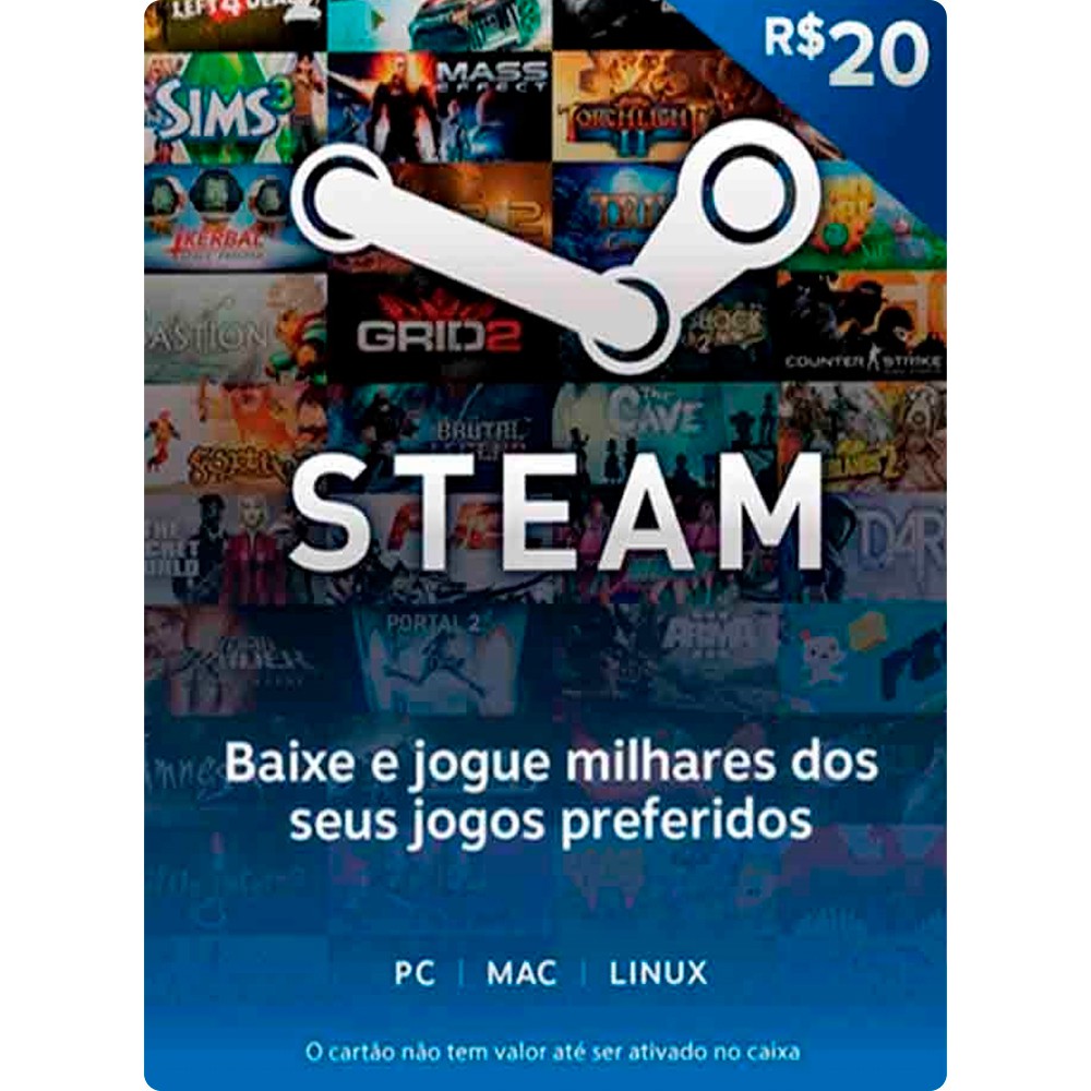 STEAM CARTÃO PRÉ-PAGO R$20 REAIS - GCM Games - Gift Card PSN, Xbox, Netflix,  Google, Steam, Itunes