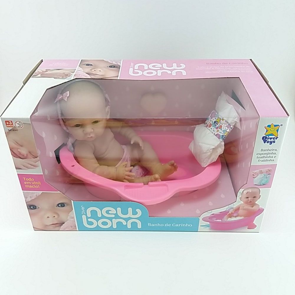 Boneca Bebê Reborn New Born Banho vem com ducha Divertoys - Babu Brinquedos