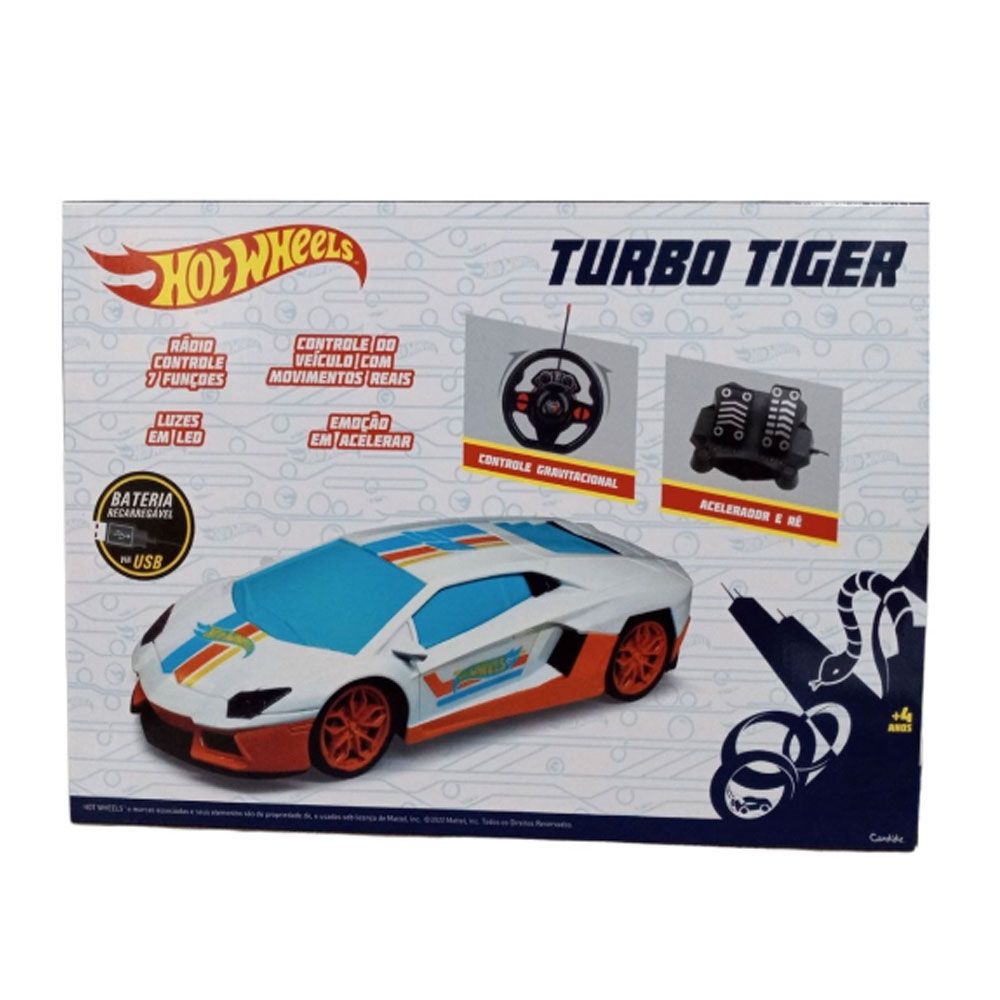 Carrinho Controle Remoto Hot Wheels Turbo Tiger 7 funções Recarregável -  Candide
