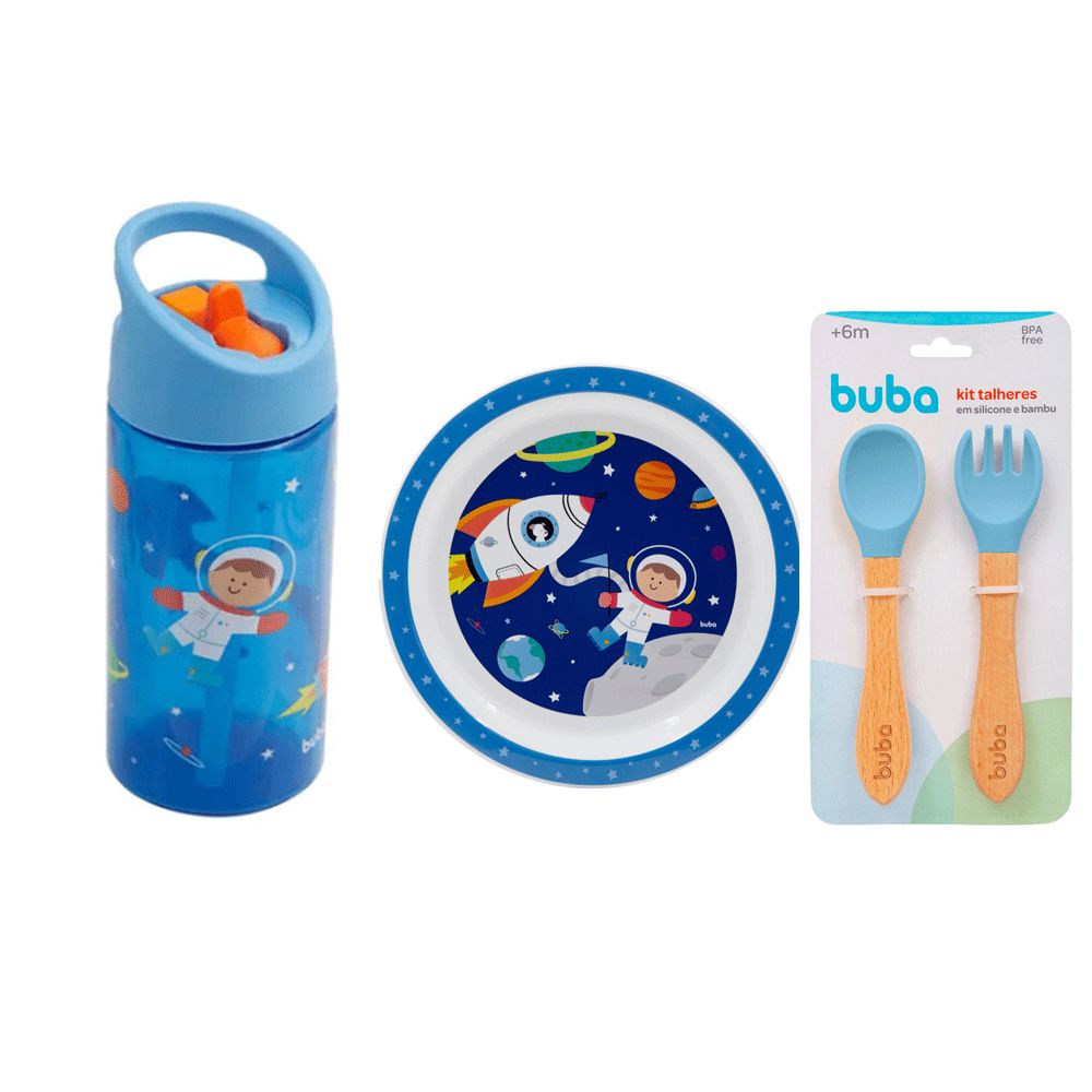 Kit Refeição Bebê Prato E Talheres Em Silicone E Bambu Buba - Buba