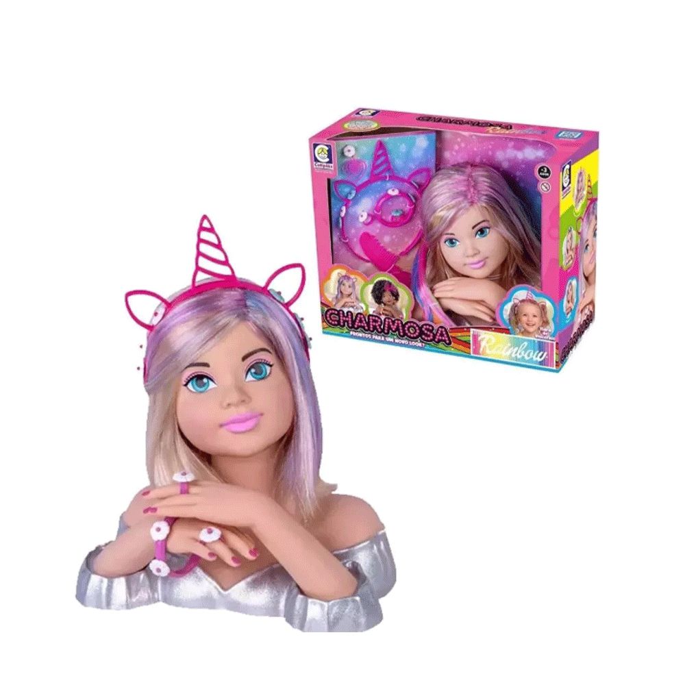 Conjunto Boneca Maquiagem Princesa Cabelo Styling Cabeça Playset Com Beleza  E Acessórios De Moda Para As Meninas