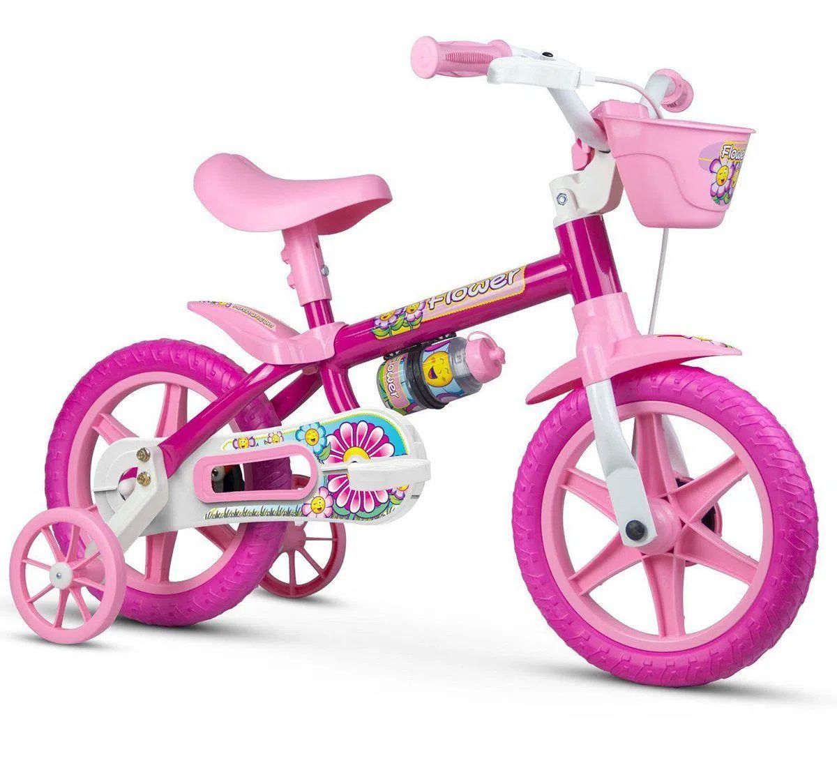 Bicicleta de Criança Barbie Roda 12 Rosa e Branco