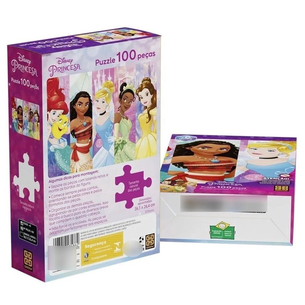 Puzzle Quebra Cabeça - Princesa Disney - 100 Peças - 3586 - Grow - Real ...