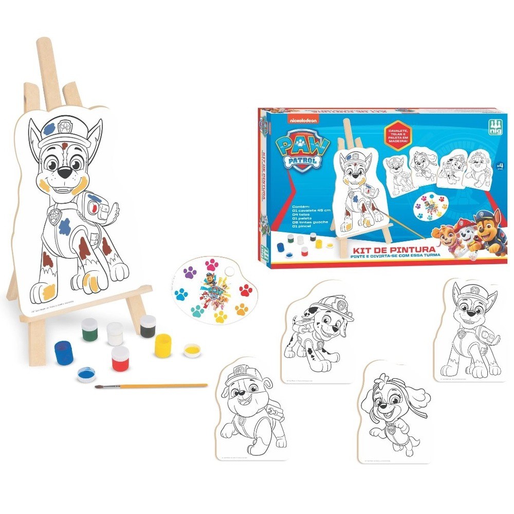 Jogo Kit Pintura Patrulha Canina Com Guache E 4 Telas