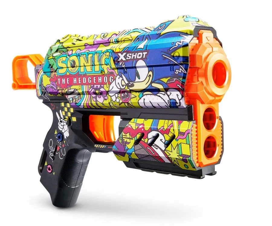 Pistolet XSHOT Skins Flux Sonic - 16 Fléchettes Gomme - Recharge Facile - Technologie à Poche D'air - Portée 27 M - Jeu Enfant