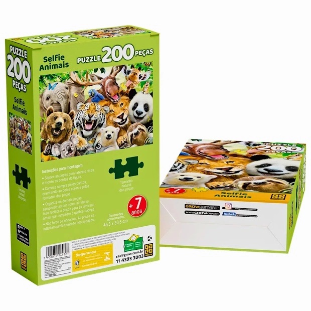Quebra Cabeça - Puzzle 200 Peças Selfie Animais - 4432 - Grow - Real ...