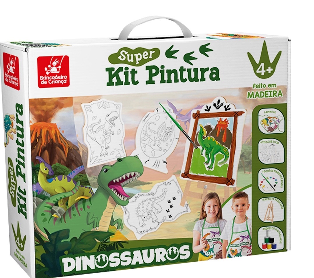 Kit Pintura Dinos com Cavaletes Tintas Telas Jogo Infantil