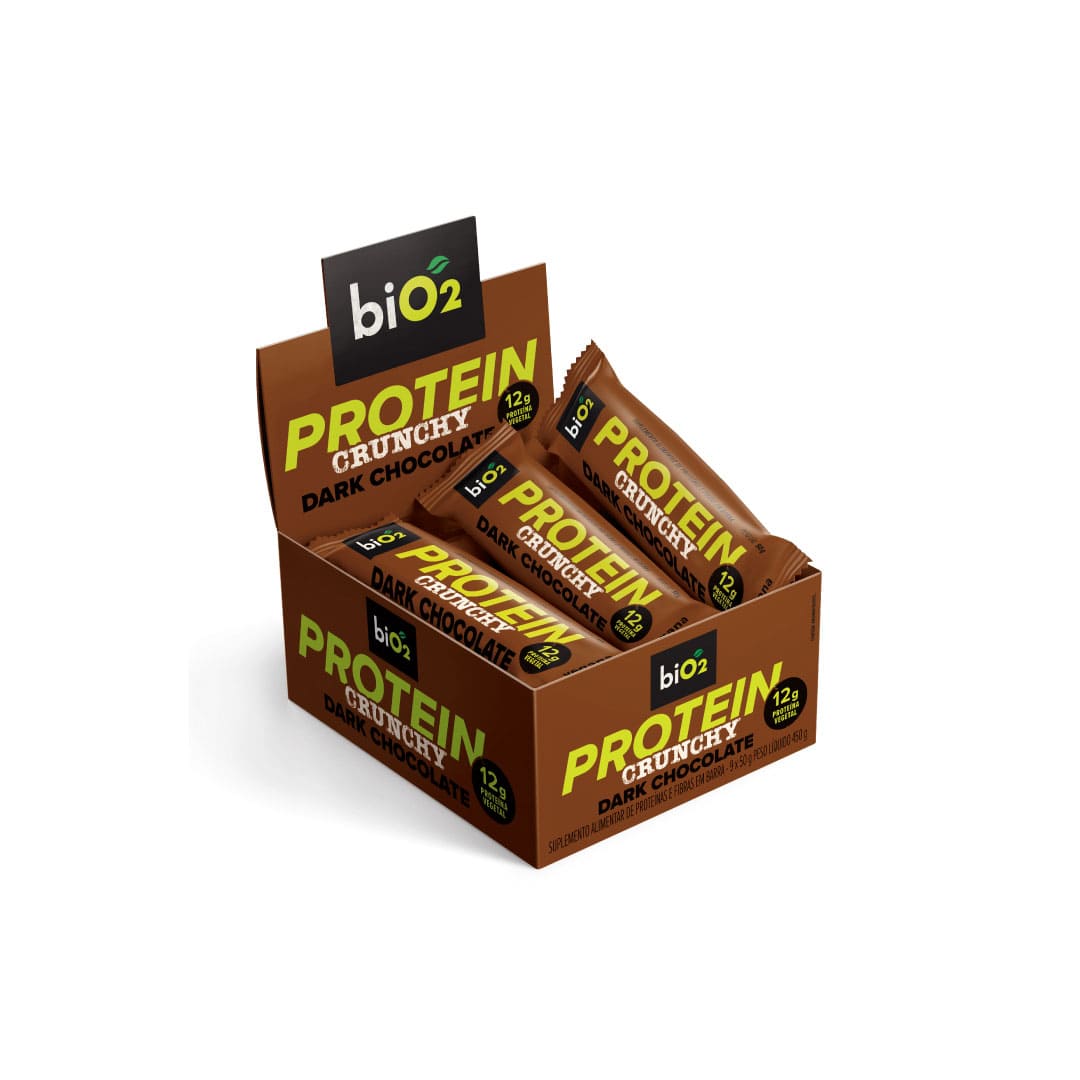 Barra de Proteína Vegana biO2 Protein Crunchy Bar Dark Chocolate - Evolveg  - Shopping 100% vegano