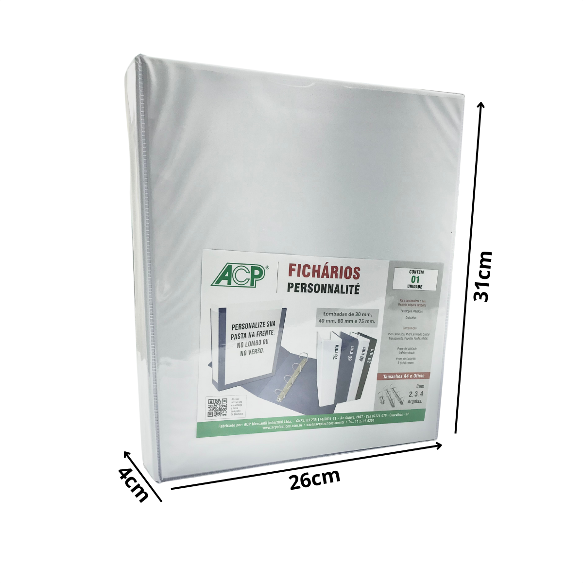 はるＱ PASTA FICHARIO 4 ARG 265X315X40 (A4) REV CRISTAL BRANCA R.3344-BR