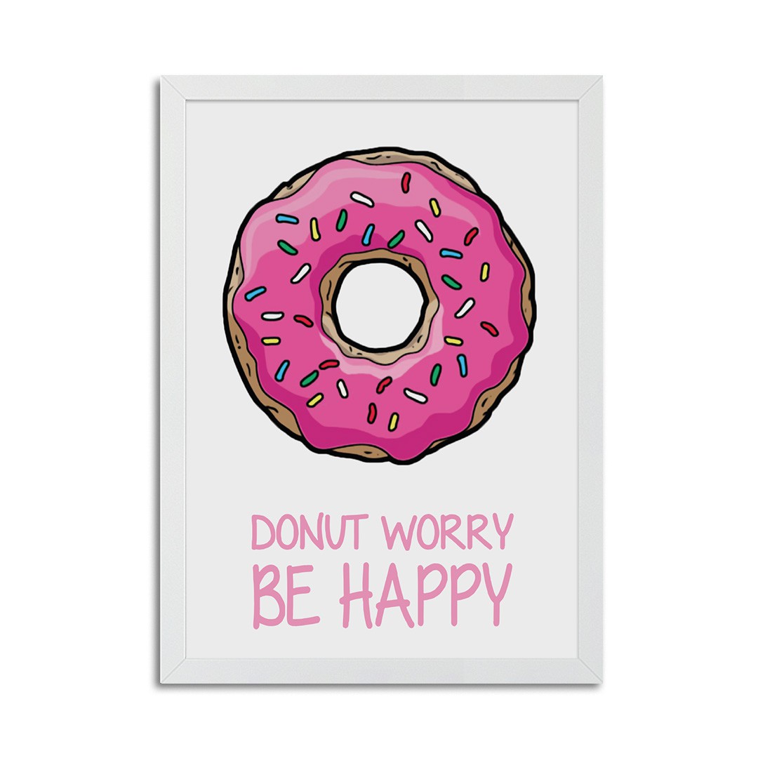 Placa Decorativa Donut Worry Be Happy - 30x40 cm
