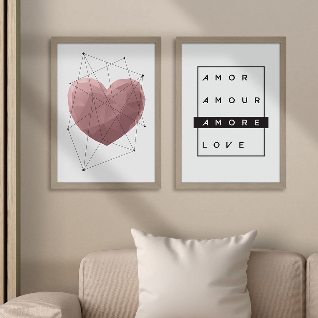 Kit 2 Quadros Amor em 4 Idiomas - Sal Grosso Decora