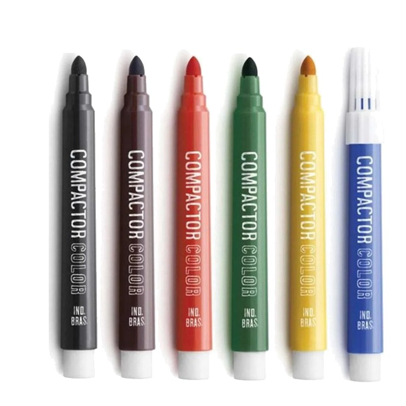 Canetinha hidrográfica com 6 cores ponta grossa compactor color ...