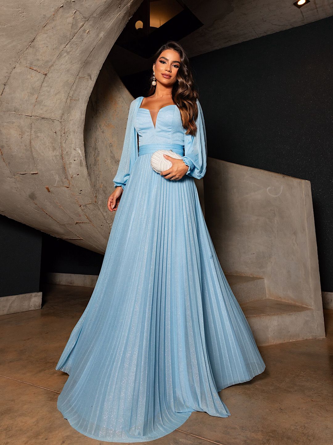 Vestido Magda longo azul serenity - Ostentacione Vestidos