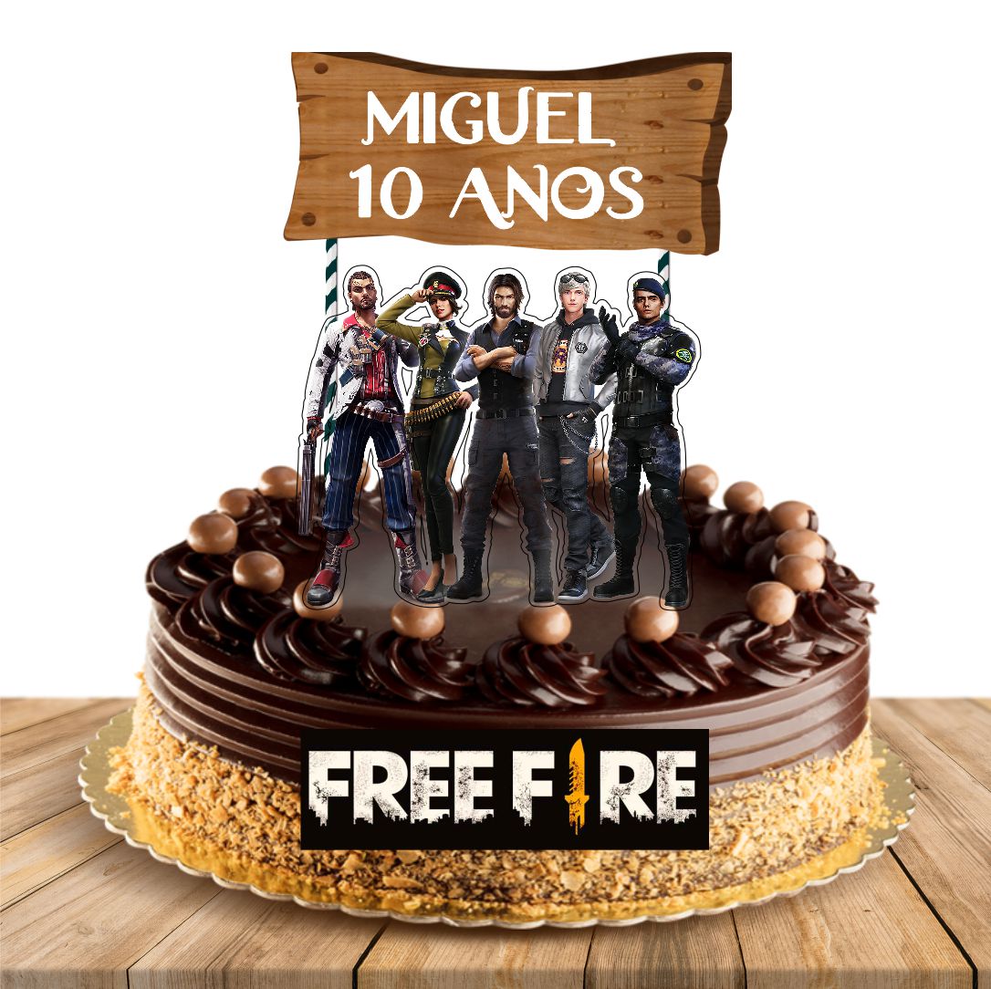 Topo de bolo Free Fire - Topper Free Fire - Personalizado